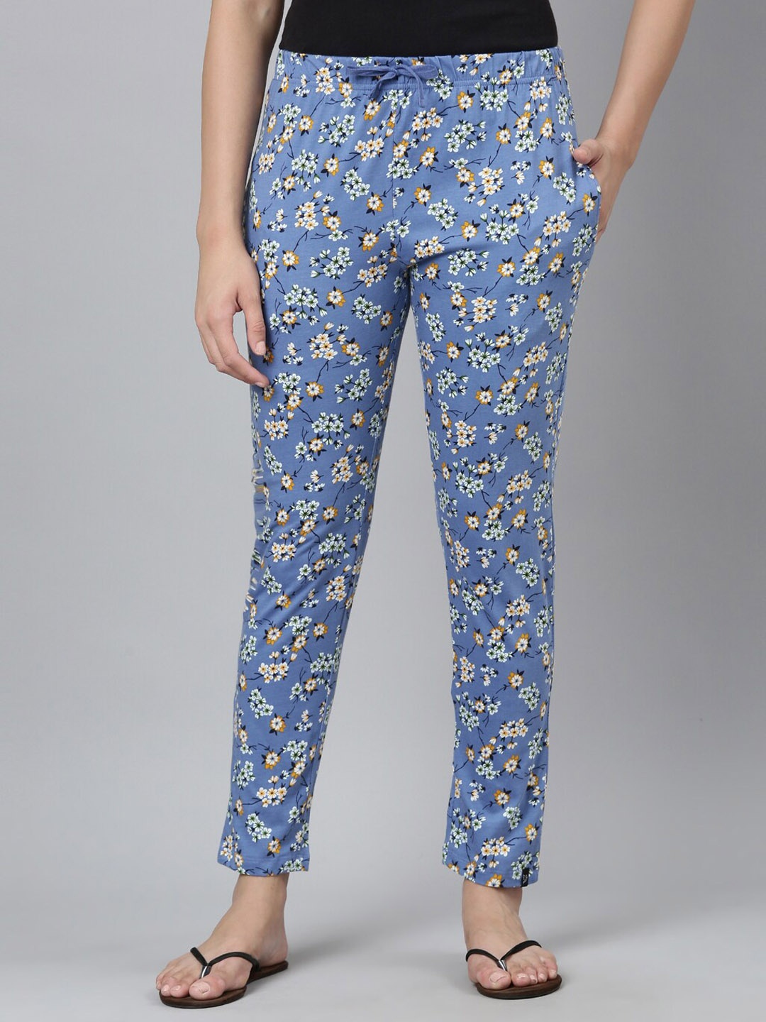 

TWIN BIRDS Women Printed Pure Cotton Lounge Pants, Blue