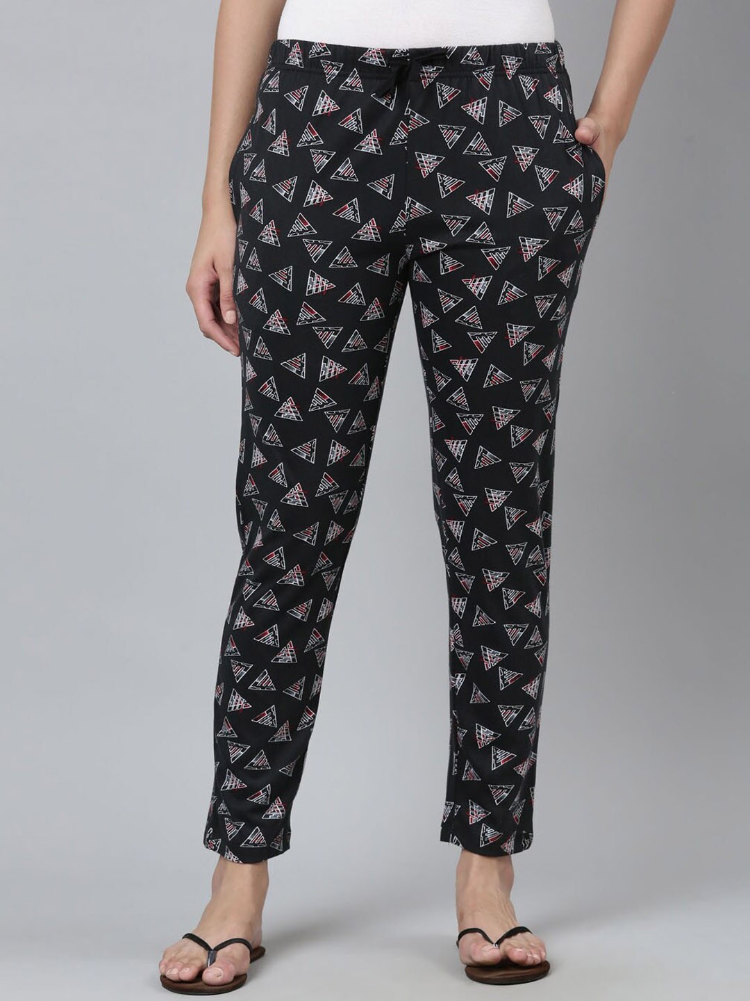 

TWIN BIRDS Women Printed Pure Cotton Lounge Pants, Black