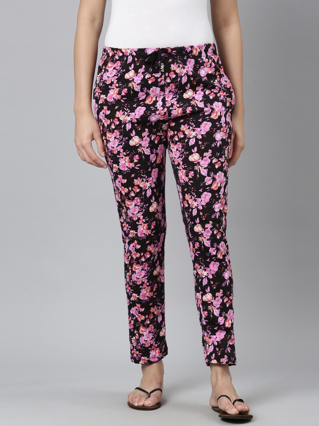 

TWIN BIRDS Women Printed Pure Cotton Lounge Pants, Navy blue