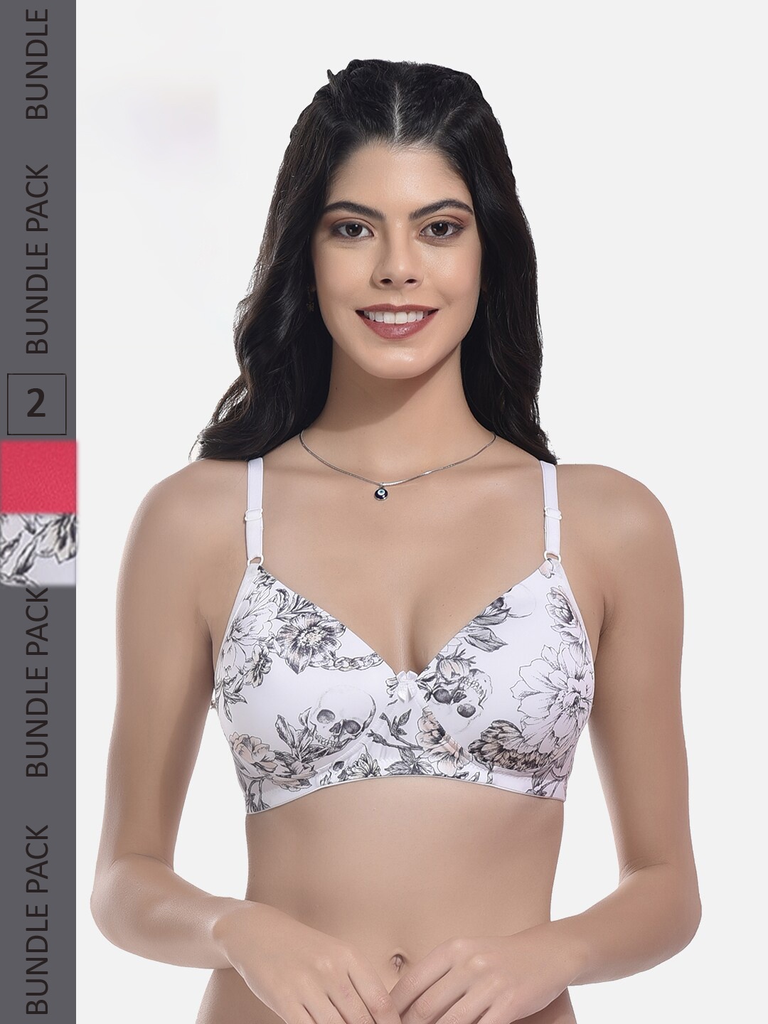 

StyFun Pack Of 2 Printed Full Coverage Lightly Padded Everyday Bra All Day Comfort, White