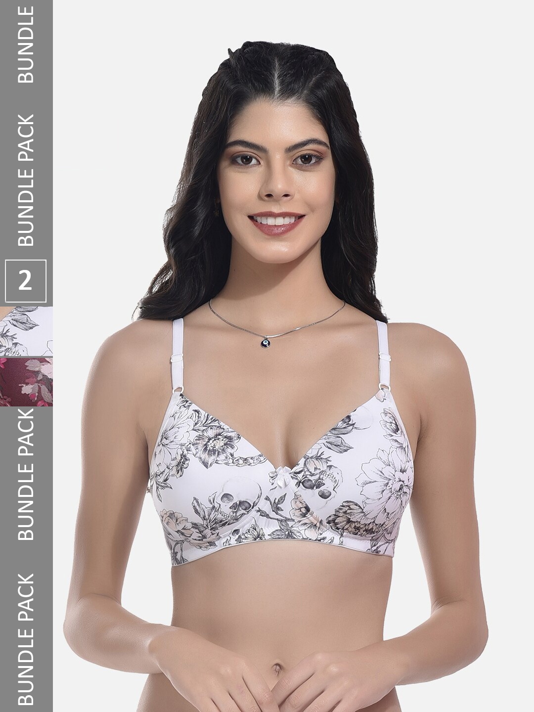 

StyFun Pack Of 2 Floral Printed Full Coverage Lightly Padded Bra, White