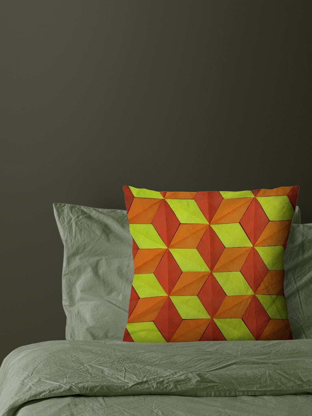 

Just Home Orange & Red Geometric Woollen Square Cushion Cover