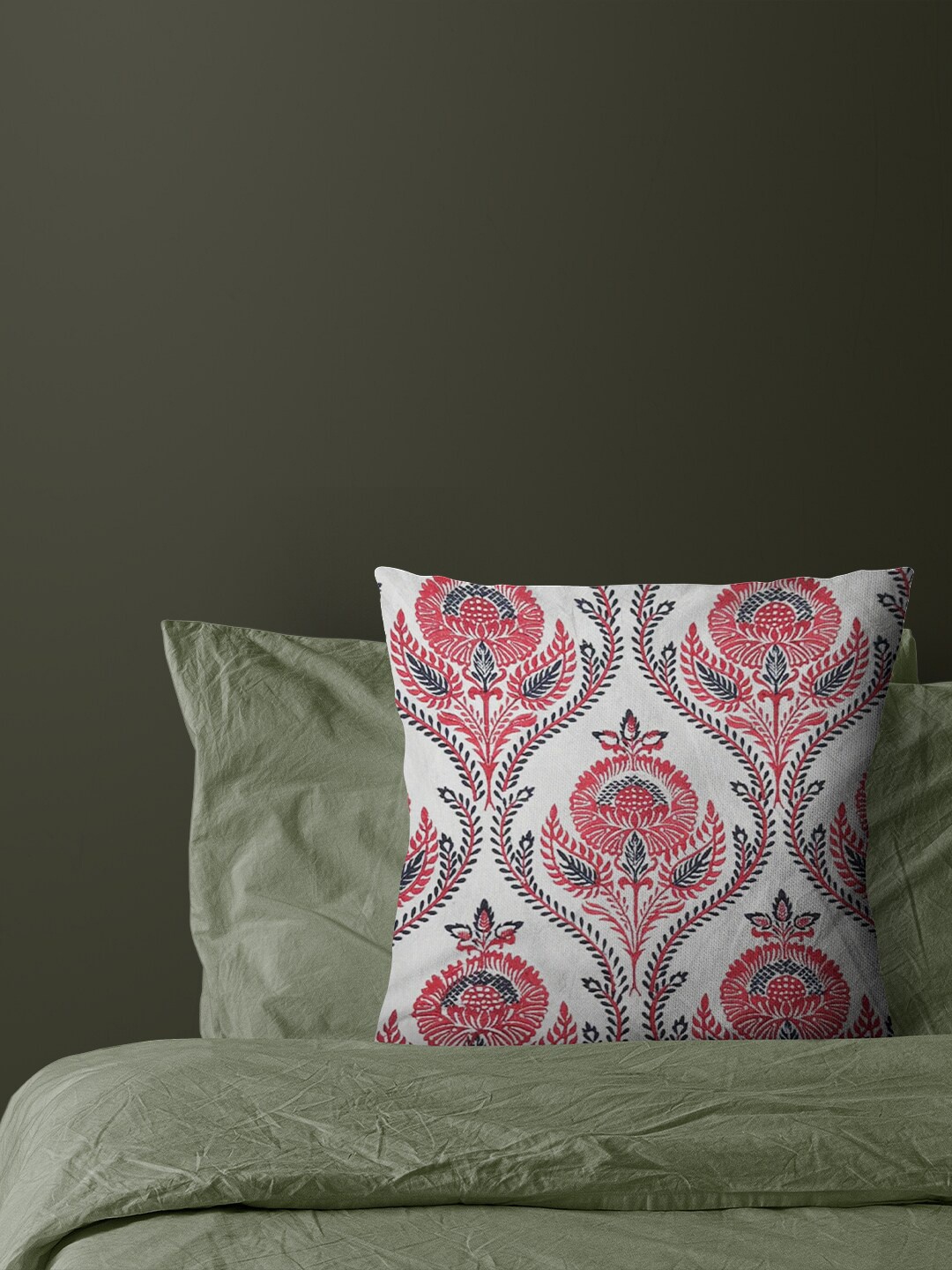 

Just Home Off White & Pink Ethnic Motifs Cotton Square Cushion Cover