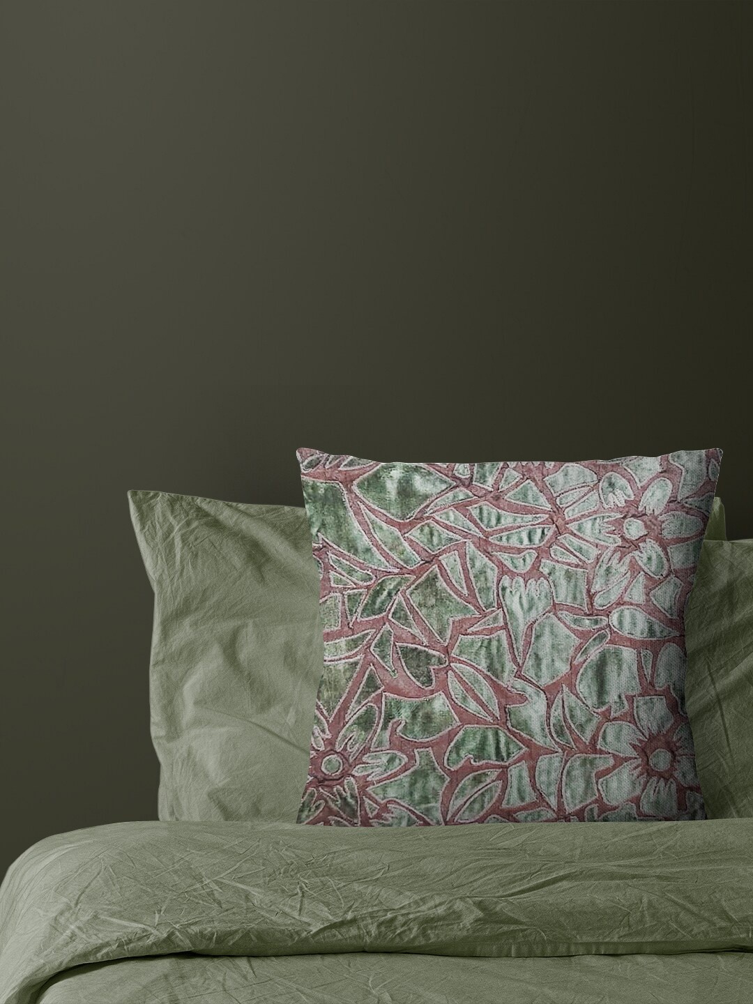 

Just Home Olive Green & Purple Abstract Velvet Square Cushion Cover