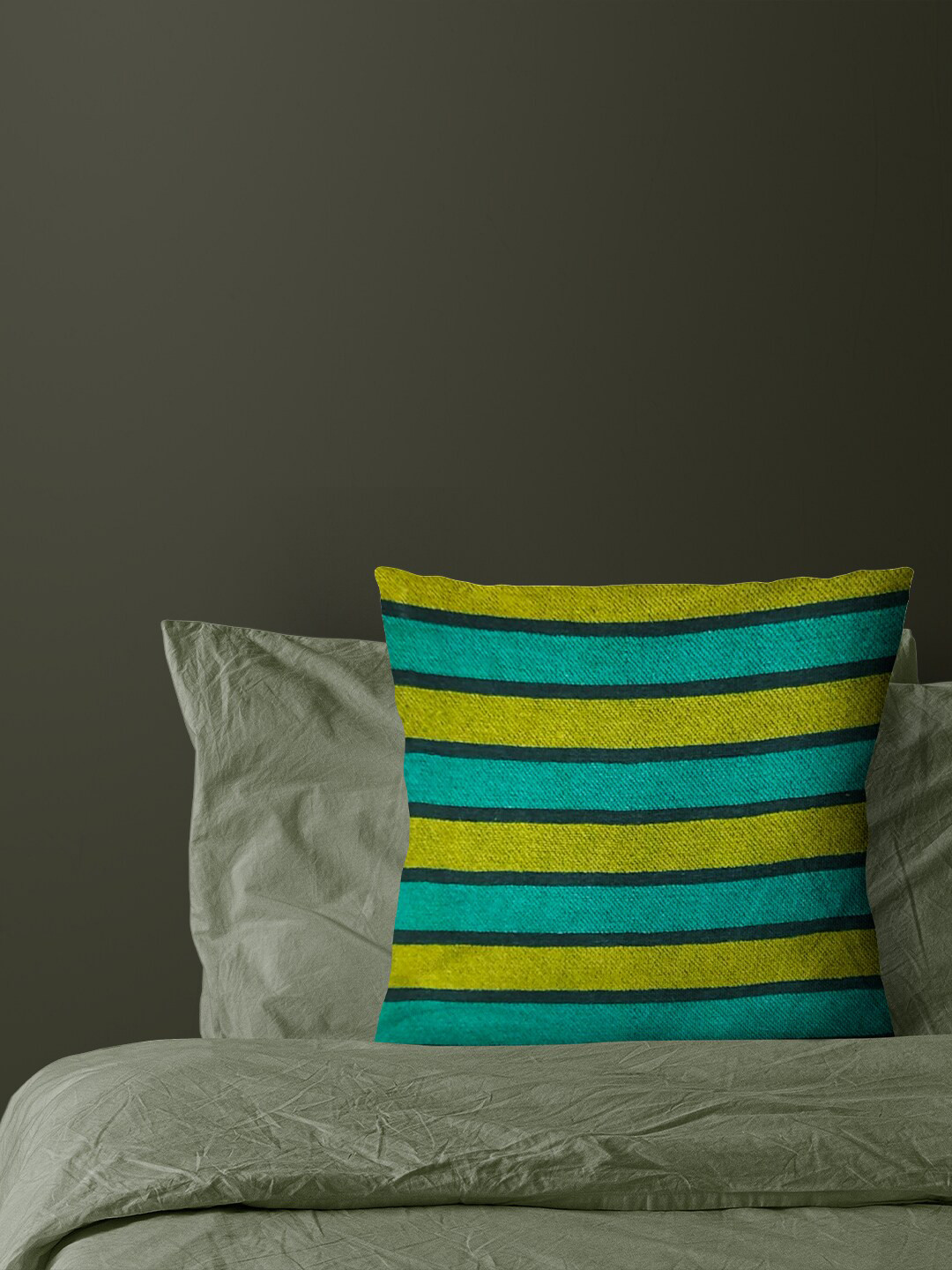 

Just Home Green & Blue Striped Cotton Square Cushion Cover
