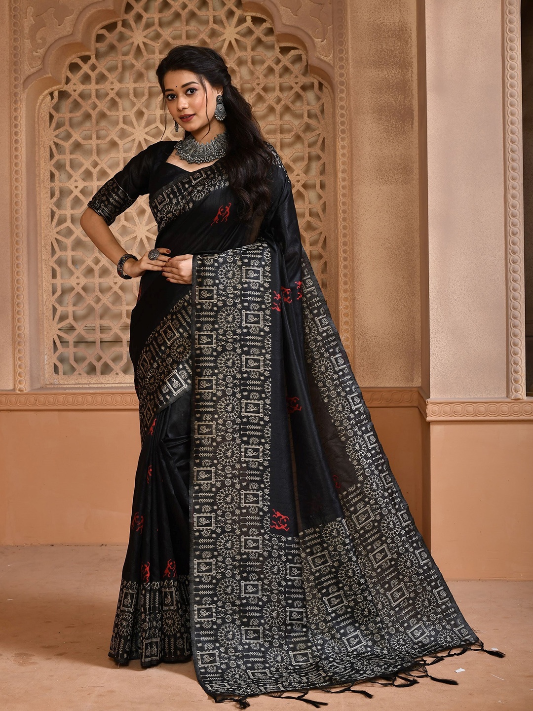 

Anouk Black Ethnic Motifs Printed Banarasi Saree