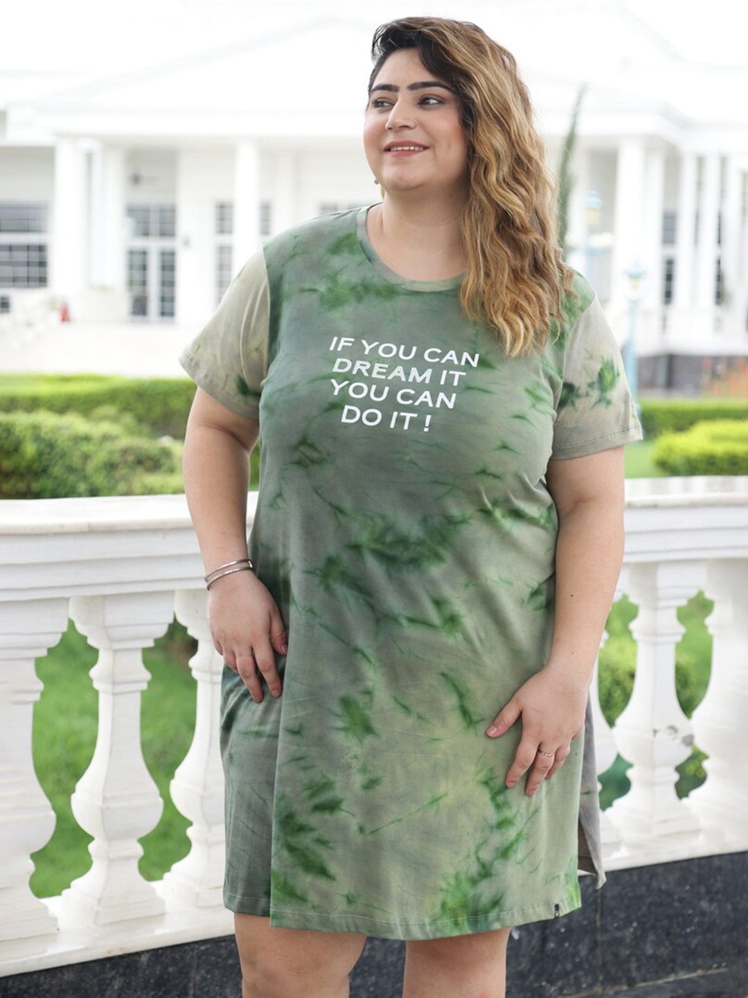 

TITTLI Plus Size Tie & Dye Pure Cotton T-Shirt Dress, Green