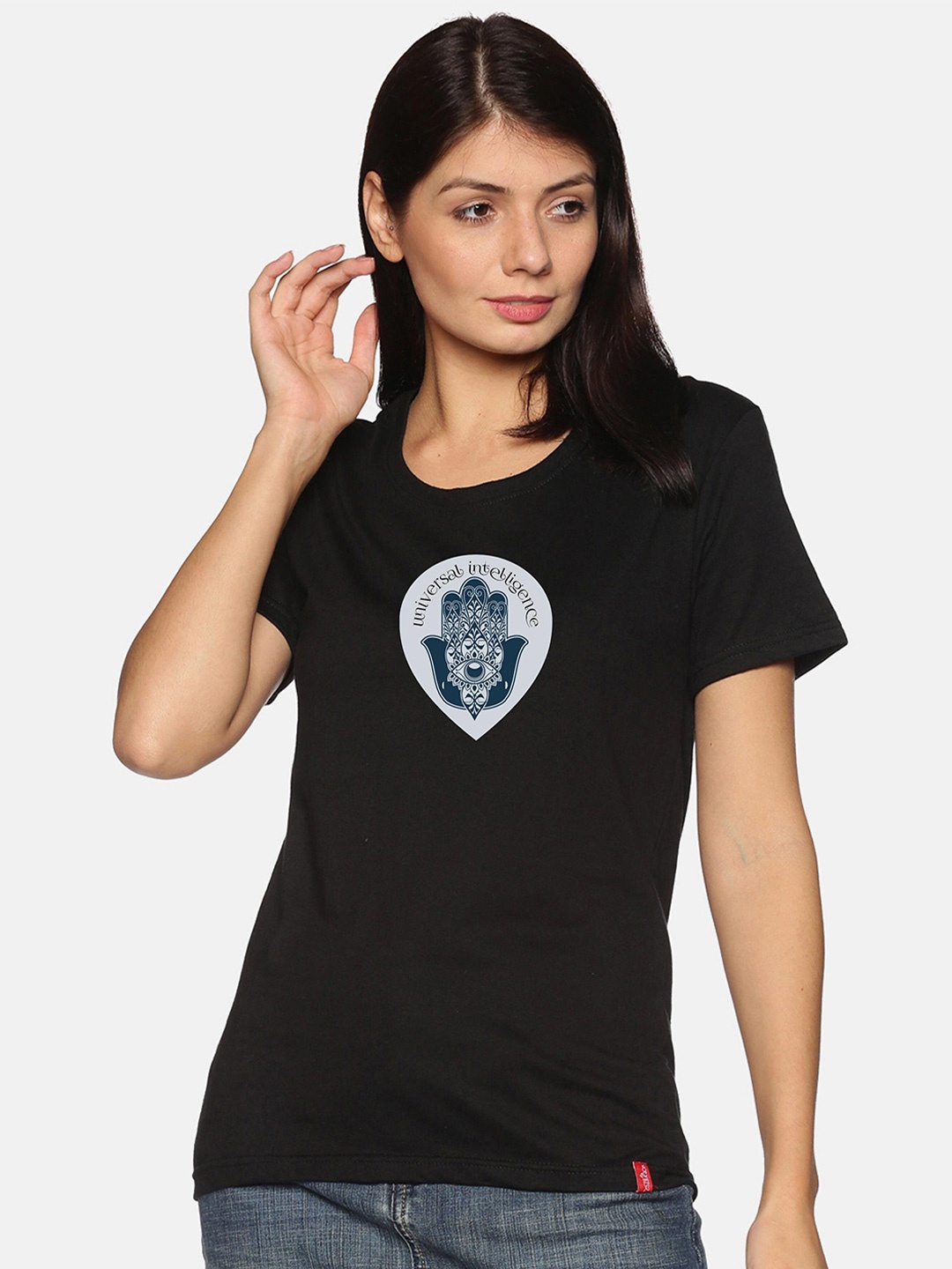 

NOT YET by us Graphic Printed Round Neck Regular Fit Cotton Casual T-Shirt, Black