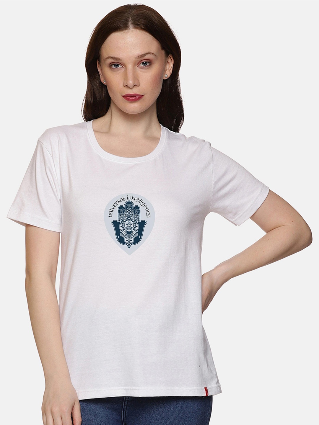 

NOT YET by us Graphic Printed Round Neck Regular Fit Cotton Casual T-Shirt, White