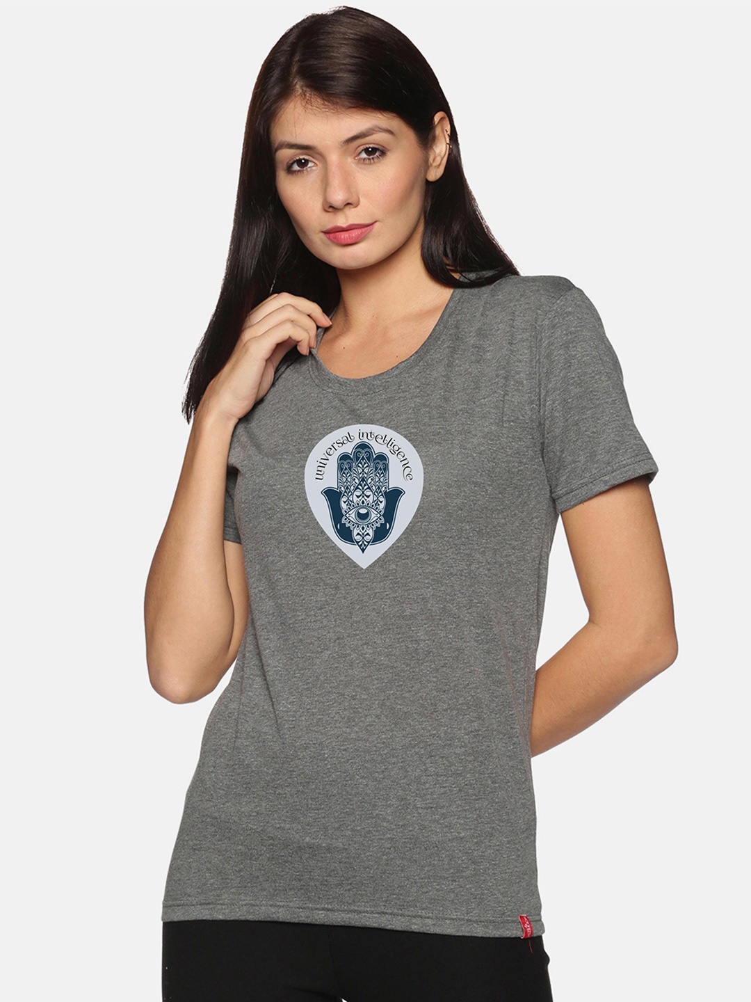 

NOT YET by us Graphic Printed Round Neck Regular Fit Cotton Casual T-Shirt, Charcoal