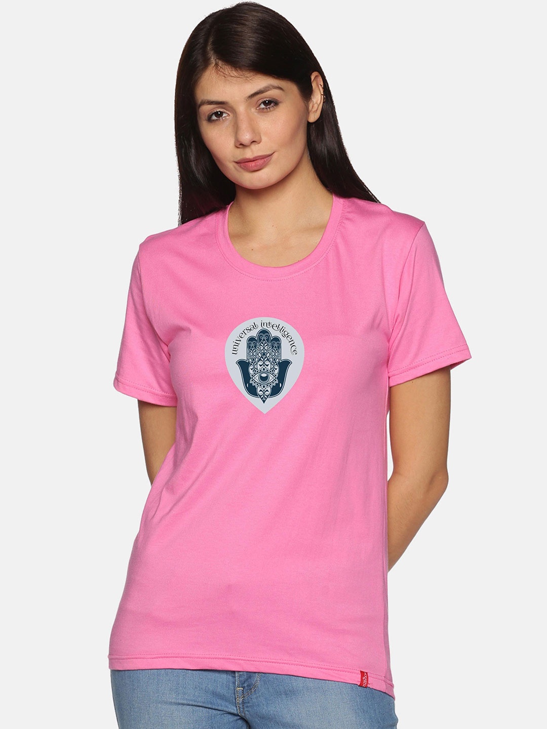 

NOT YET by us Typography Round Neck Cotton T-Shirt, Pink