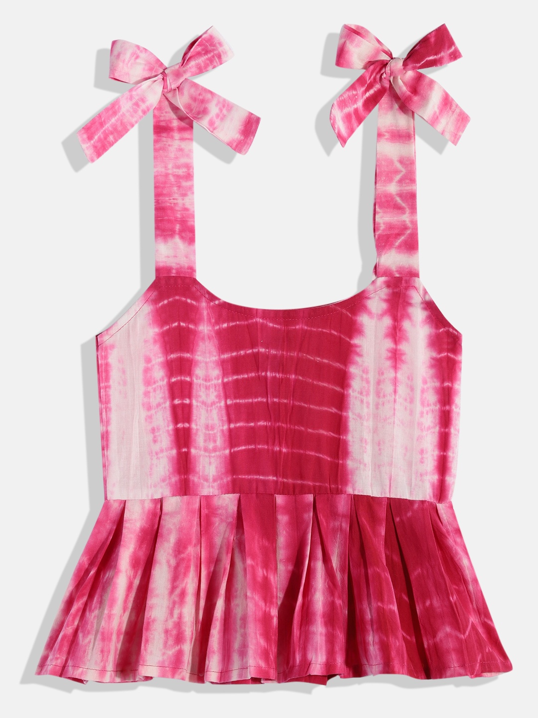 

Vastrarth Girls Tie & Dye Organic Cotton Peplum Top, Pink