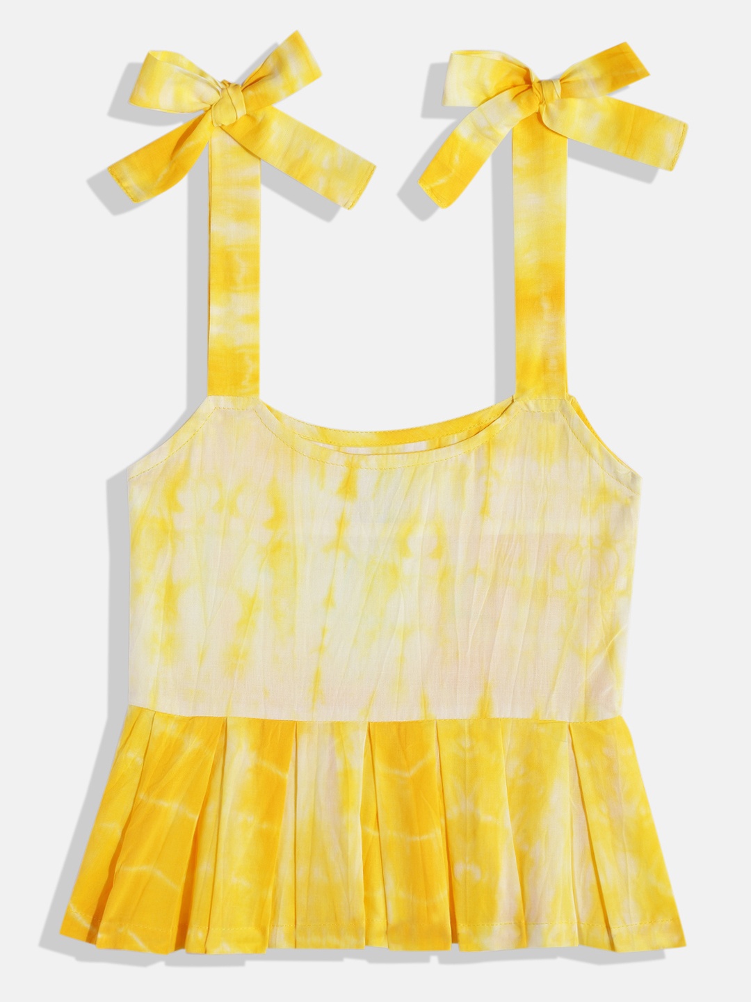 

Vastrarth Girls Tie & Dye Organic Cotton Peplum Top, Yellow