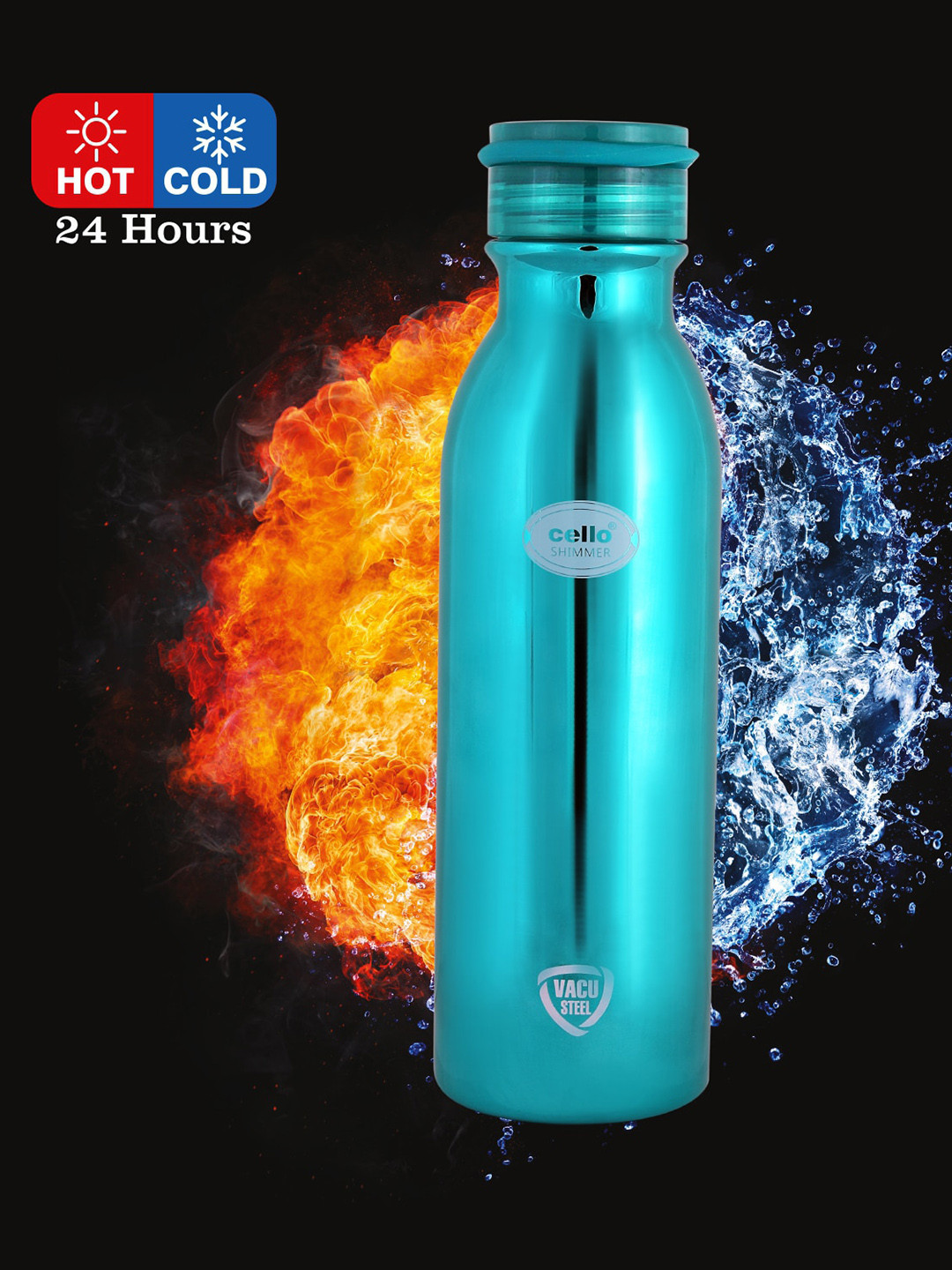 

Cello Shimmer Stainless Steel Double Walled Water Bottle 600ml, Blue