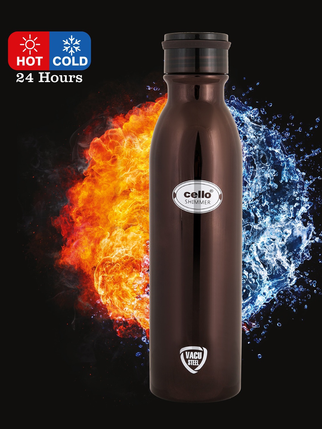 

Cello Shimmer Brand Logo Stainless Steel Double Walled Water Bottle 1L, Brown