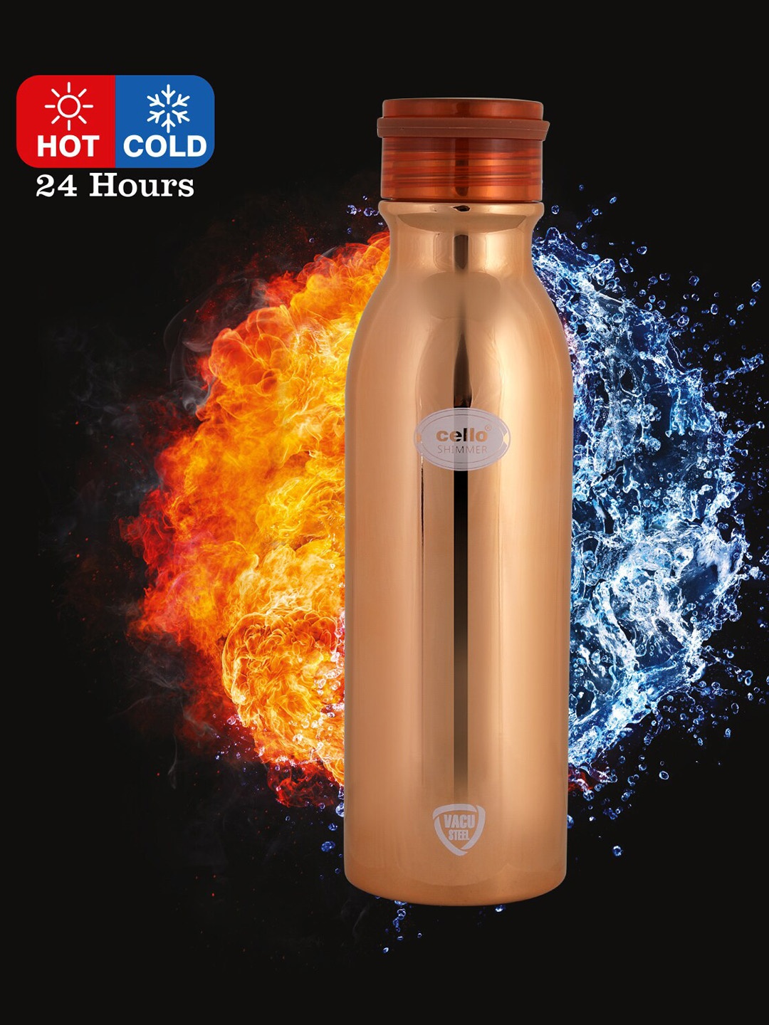 

Cello Shimmer Stainless Steel Double Walled Water Bottle 750ml, Gold