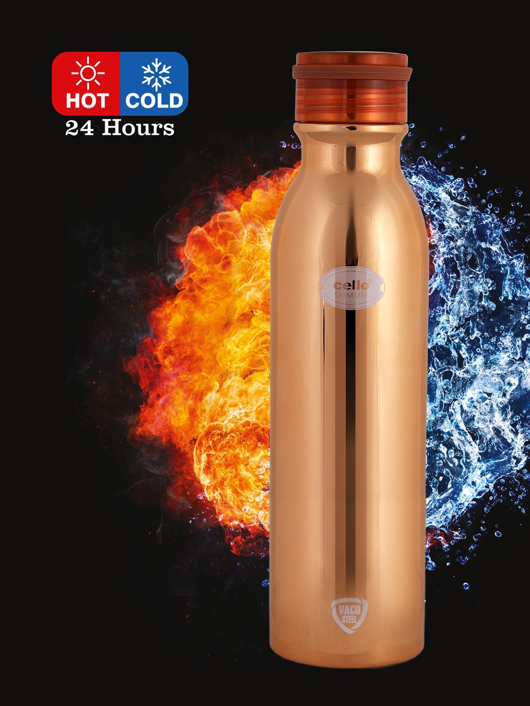 

Cello Gold Toned Shimmer Stainless Steel Double Walled Water Bottle, Hot and Cold, 1000ml