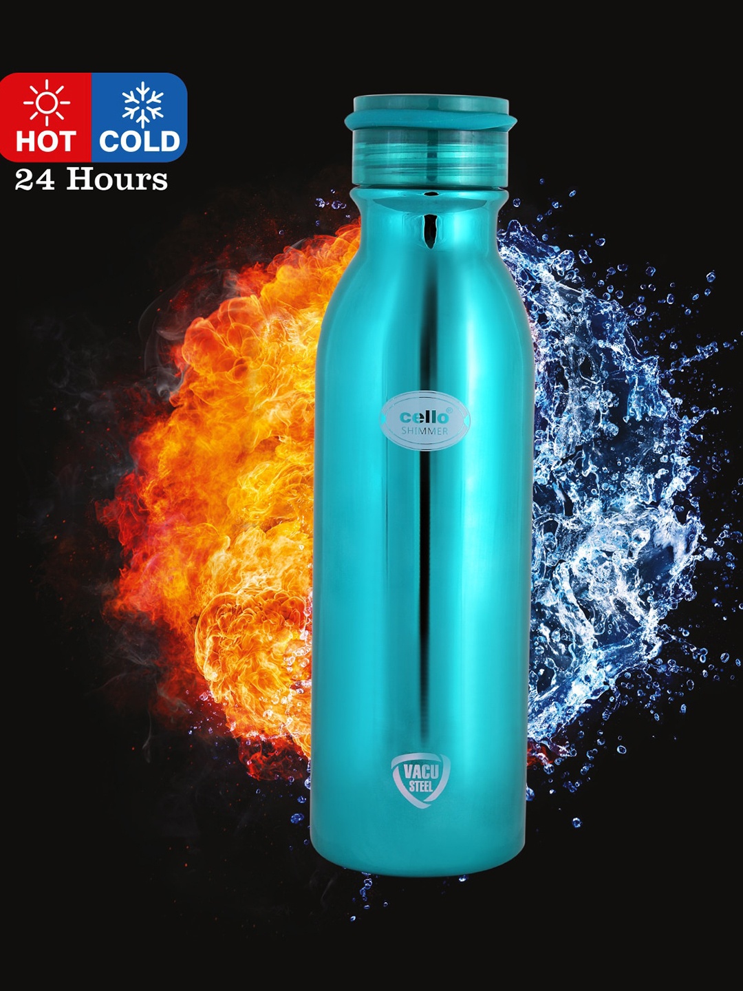 

Cello Shimmer Brand Logo Stainless Steel Double Walled Water Bottle 750 ml, Blue