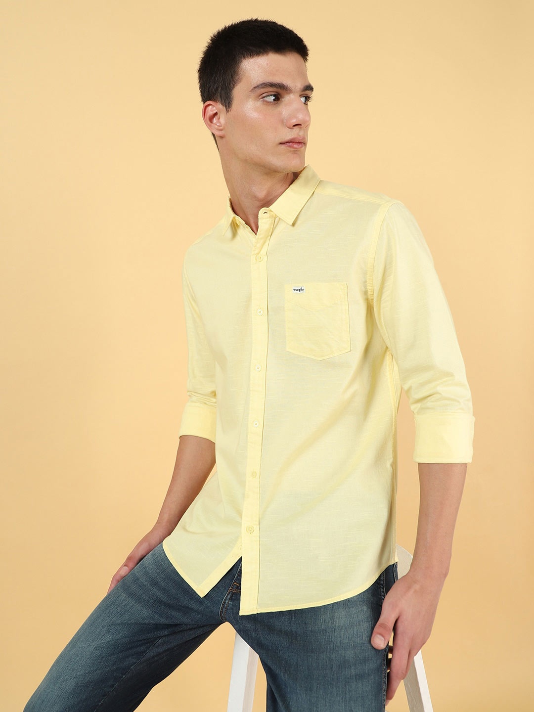 

Wrangler Spread Collar Regular Fit Cotton Casual Shirt, Yellow