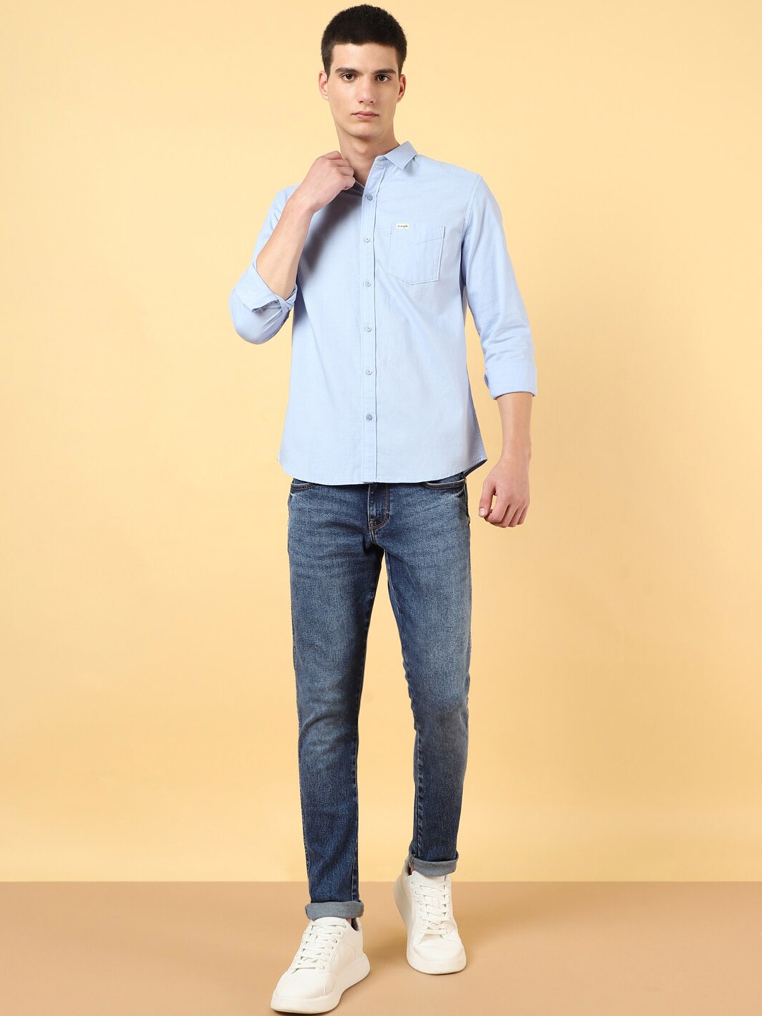 

Wrangler Spread Collar Opaque Cotton Casual Shirt, Blue