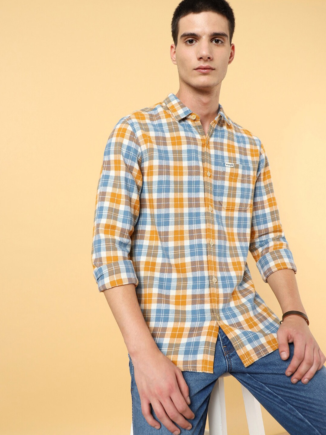 

Wrangler Tartan Checked Cotton Regular Fit Casual Shirt, Yellow