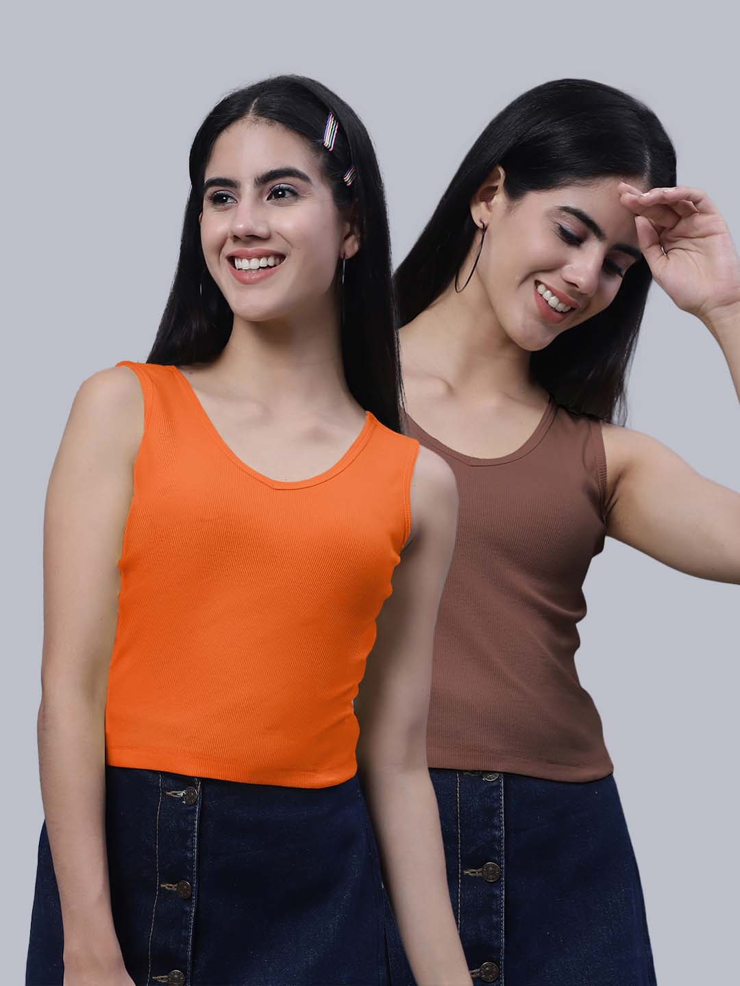 

FBAR Pack Of 2 V-Neck Cotton Crop Top, Orange