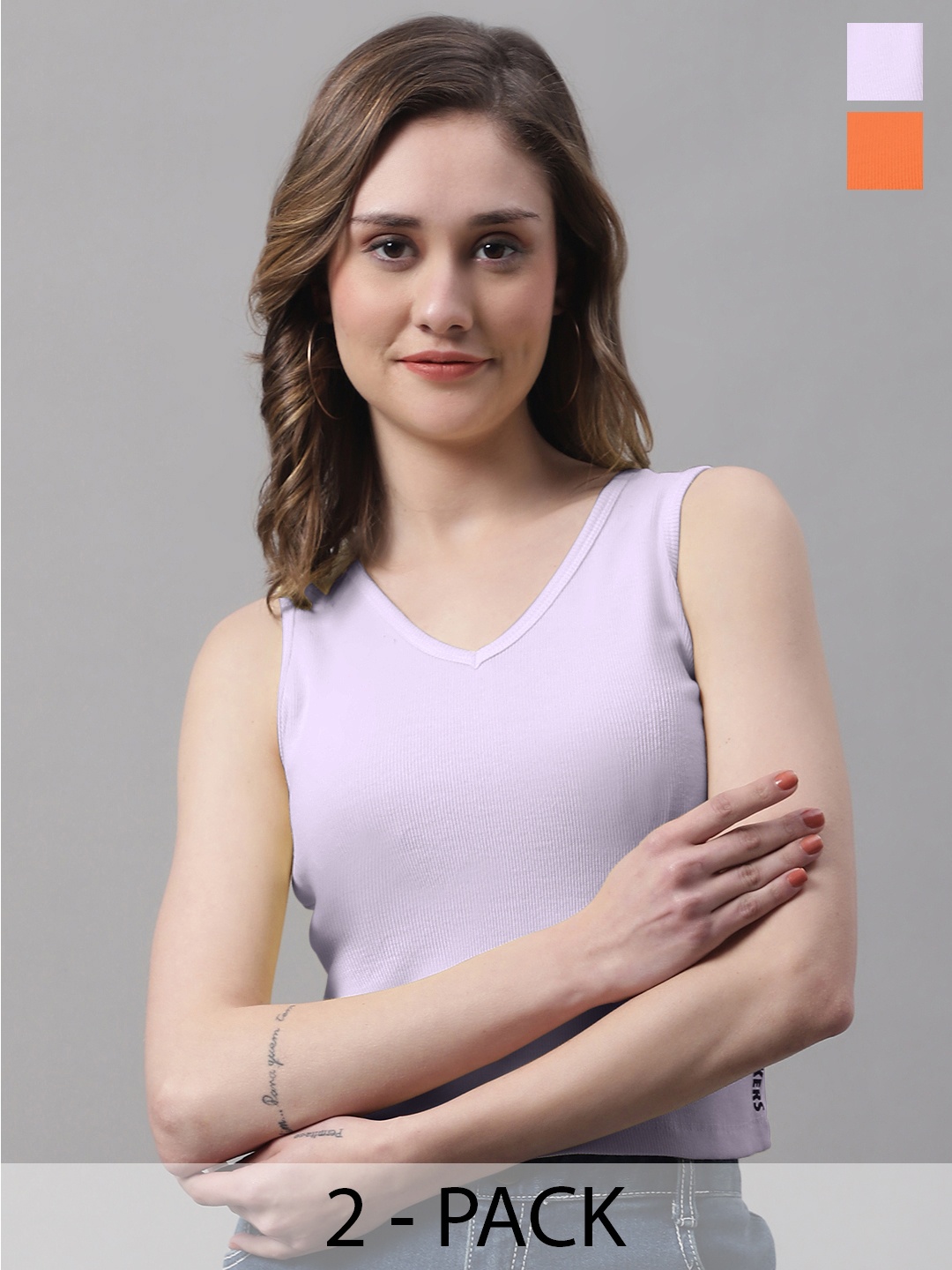 

FBAR Pack Of 2 Fitted Crop Cotton Top, Orange