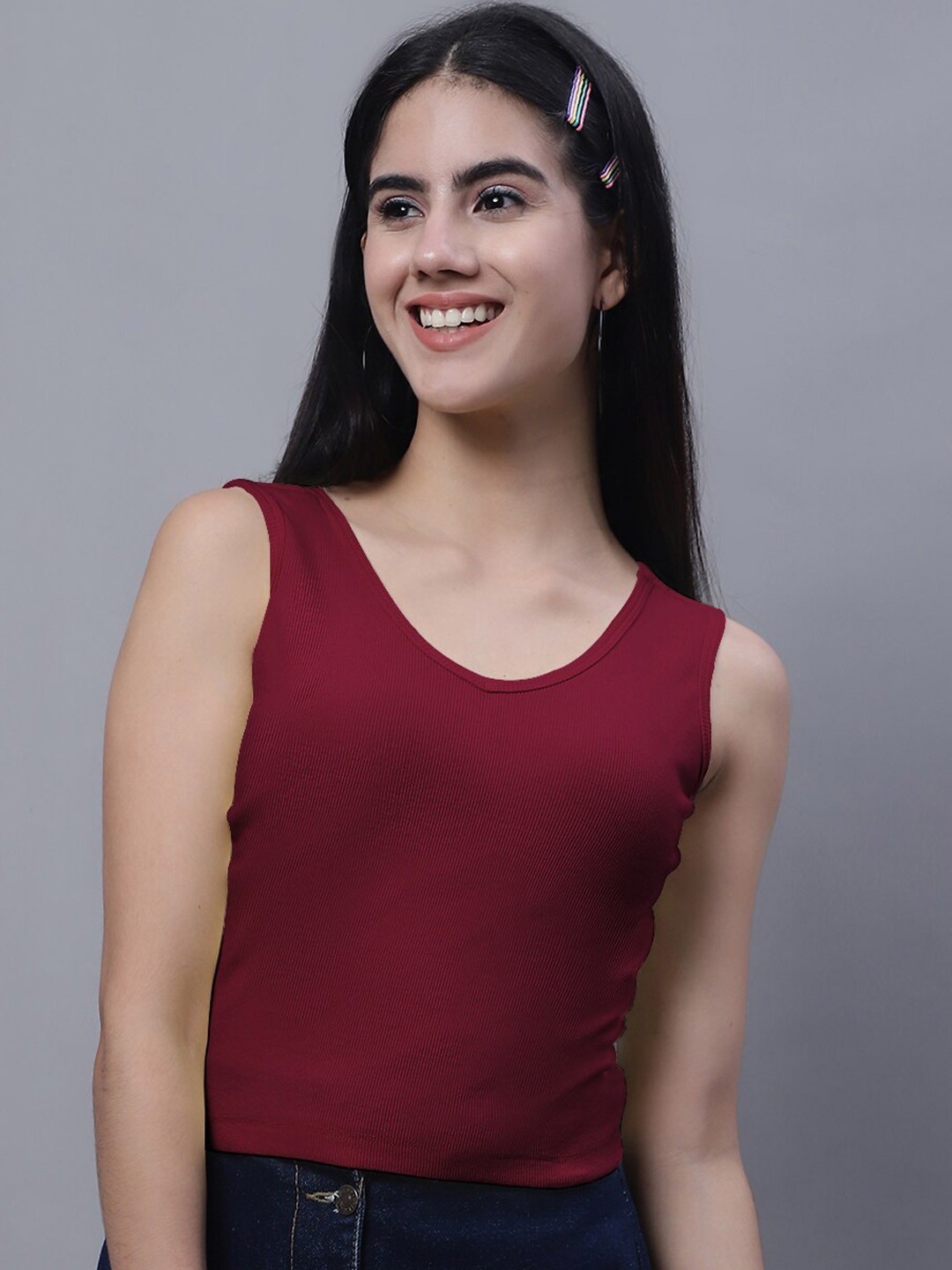 

FBAR V-Neck Ribbed Cotton Fitted Top, Maroon