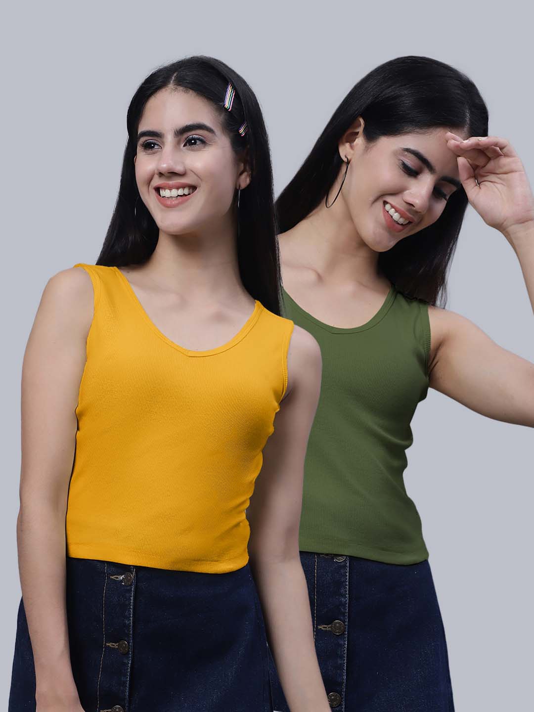 

FBAR Pack Of 2 V-Neck Cotton Crop Top, Yellow