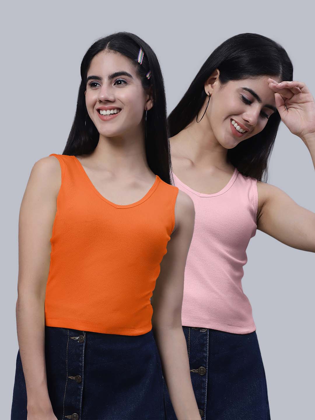 

FBAR Pack Of 2 V-Neck Cotton Crop Top, Orange