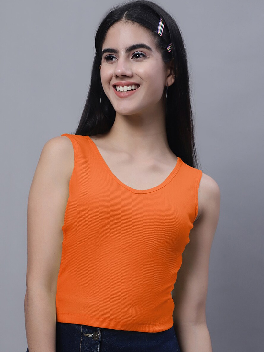 

FBAR V-Neck Cotton Crop Top, Orange