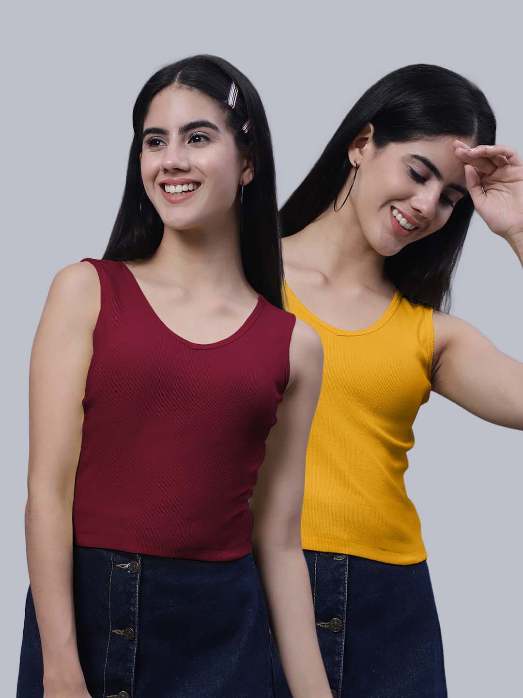 

FBAR Pack Of 2 V-Neck Cotton Crop Top, Maroon