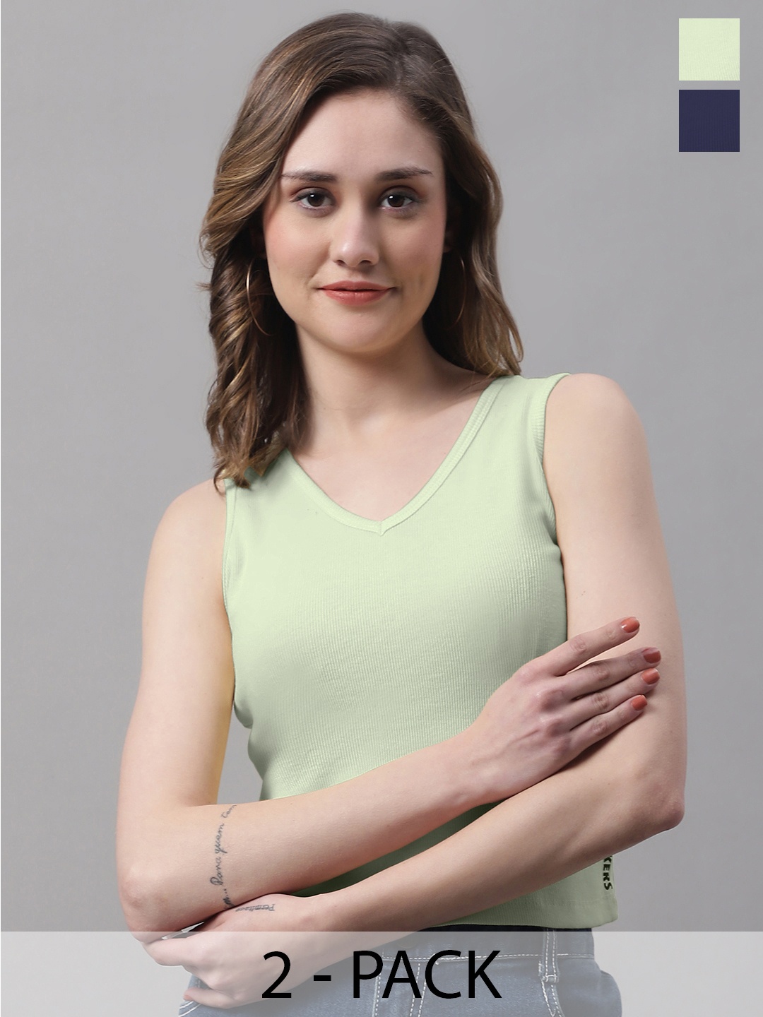 

FBAR Pack Of 2 Sleeveless Cotton Tank Top, Navy blue