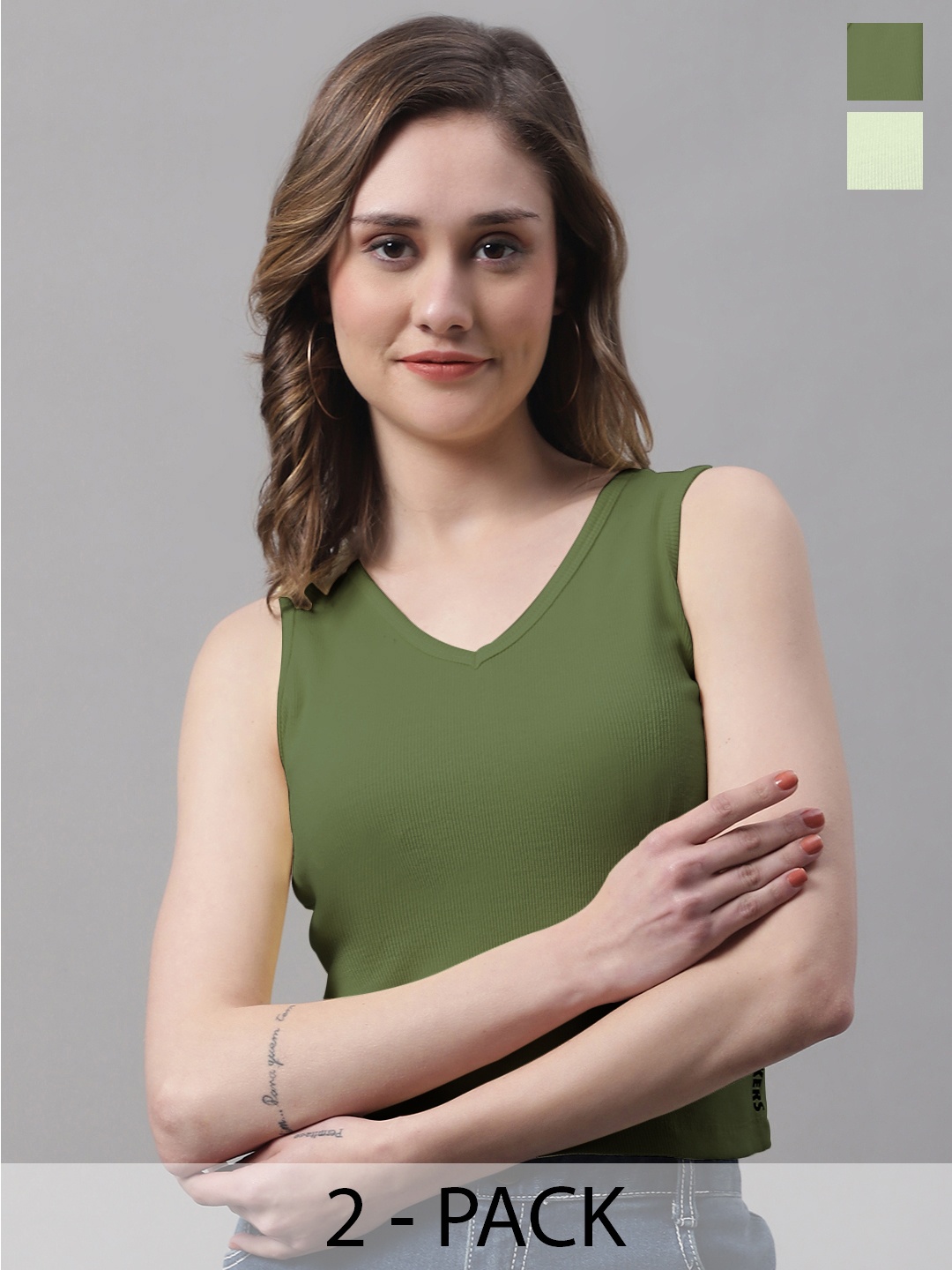 

FBAR Pack Of 2 Sleeveless Cotton Tank Top, Sea green