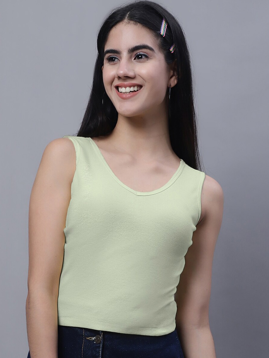 

FBAR V-Neck Cotton Crop Top, Sea green