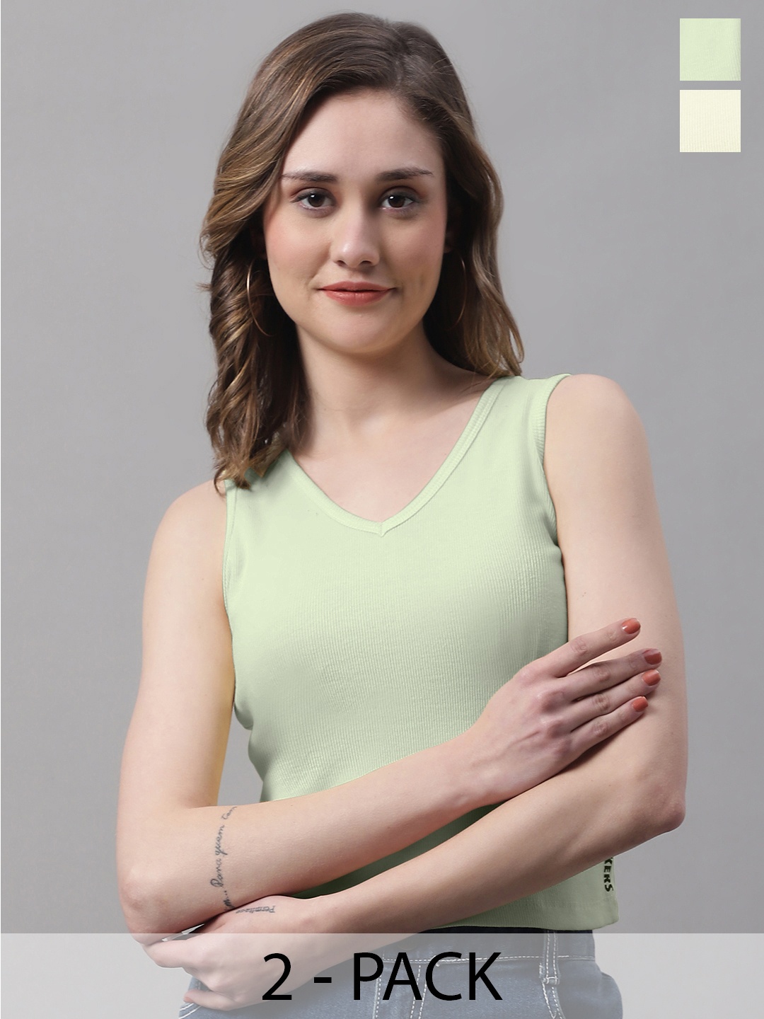 

FBAR Pack Of 2 Sleeveless Cotton Tank Top, Yellow