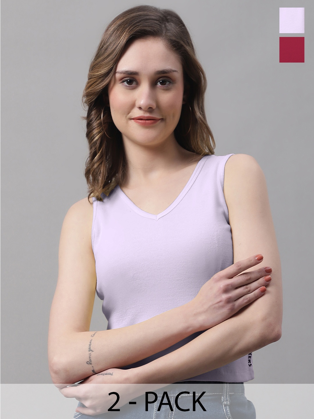 

FBAR Pack Of 2 Sleeveless Cotton Tank Top, Maroon