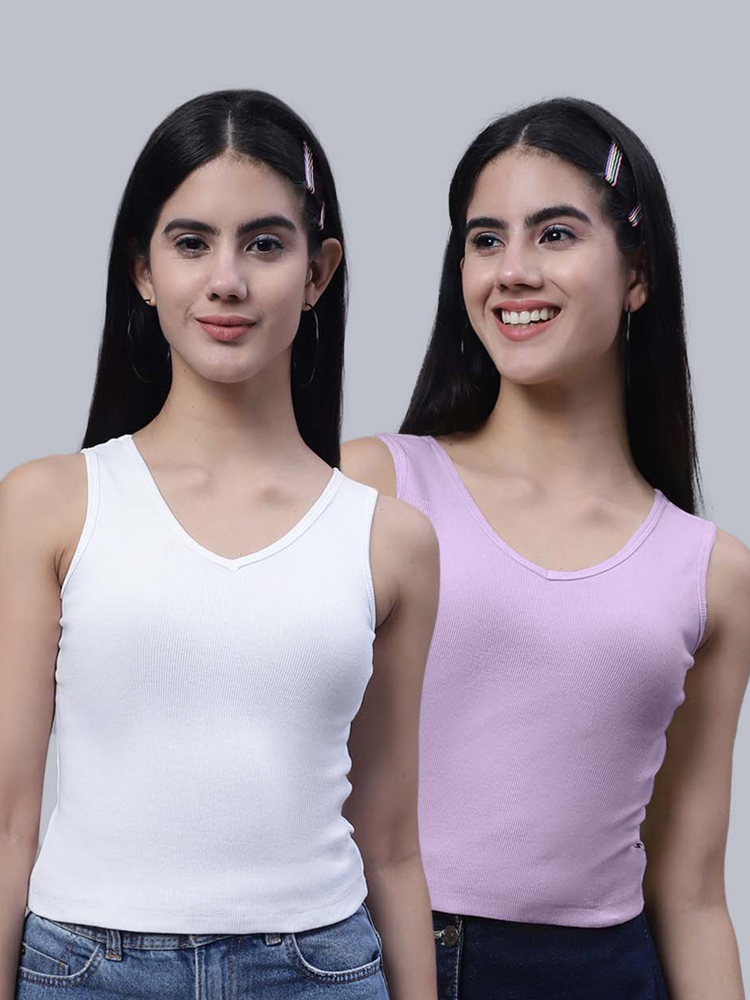 

FBAR Pack Of 2 Scoop Neck Sleeveless Ribbed Cotton Crop Tops, White