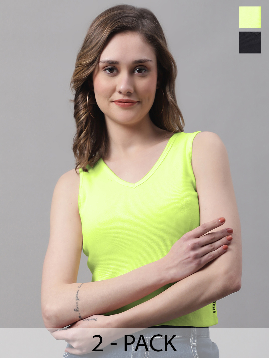 

FBAR Pack Of 2 Fitted Crop Cotton Top, Black