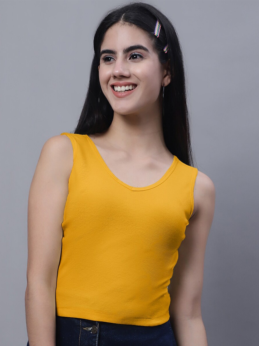 

FBAR V-Neck Cotton Crop Top, Yellow