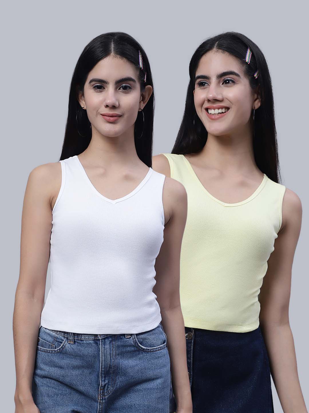 

FBAR Pack Of 2 V-Neck Cotton Crop Top, White