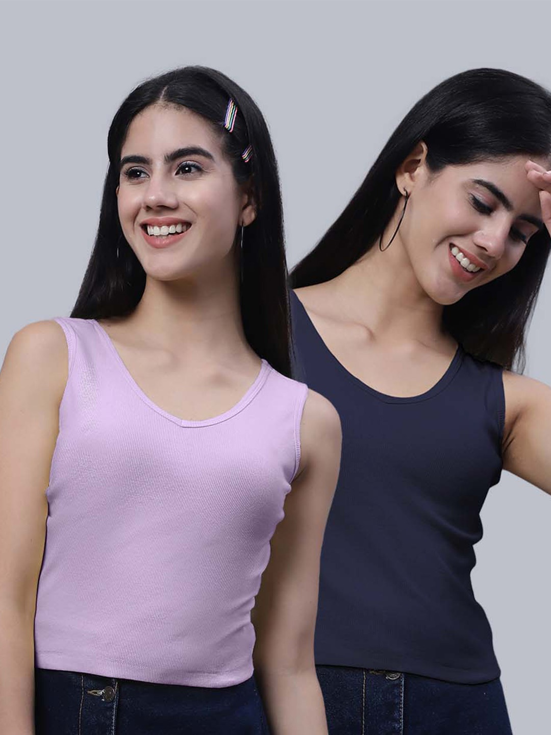 

FBAR Pack Of 2 Scoop Neck Sleeveless Ribbed Cotton Crop Tops, Lavender