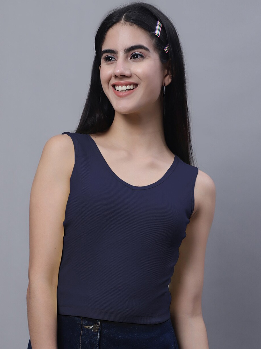 

FBAR Scoop Neck Sleeveless Tank Cotton Top, Navy blue