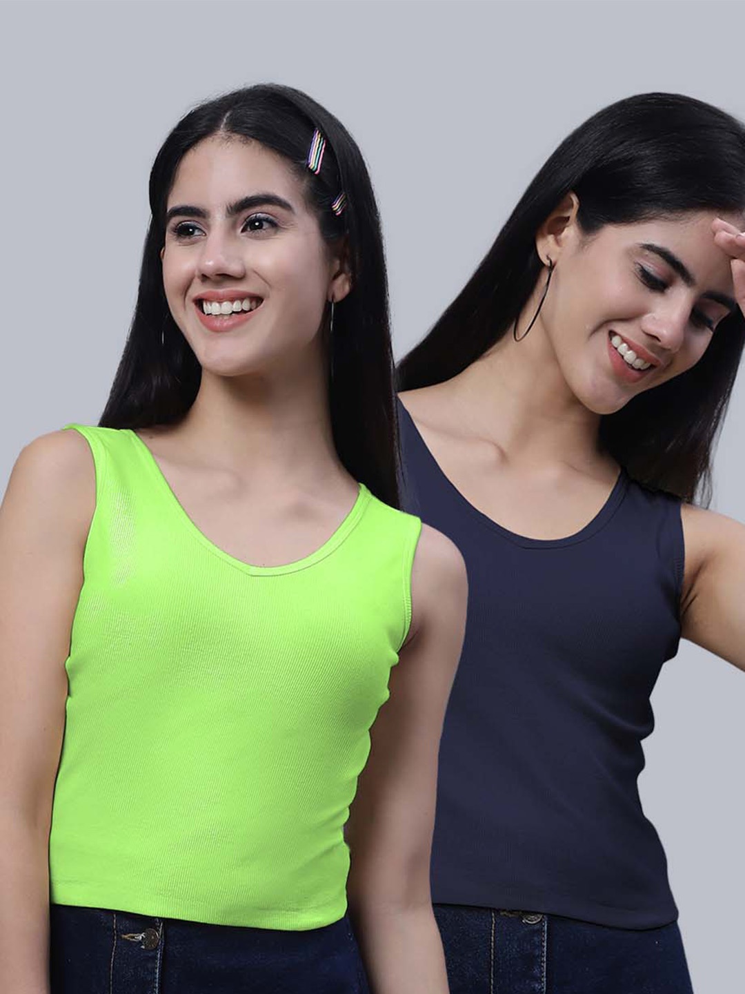 

FBAR Pack Of 2 V-Neck Cotton Crop Top, Green