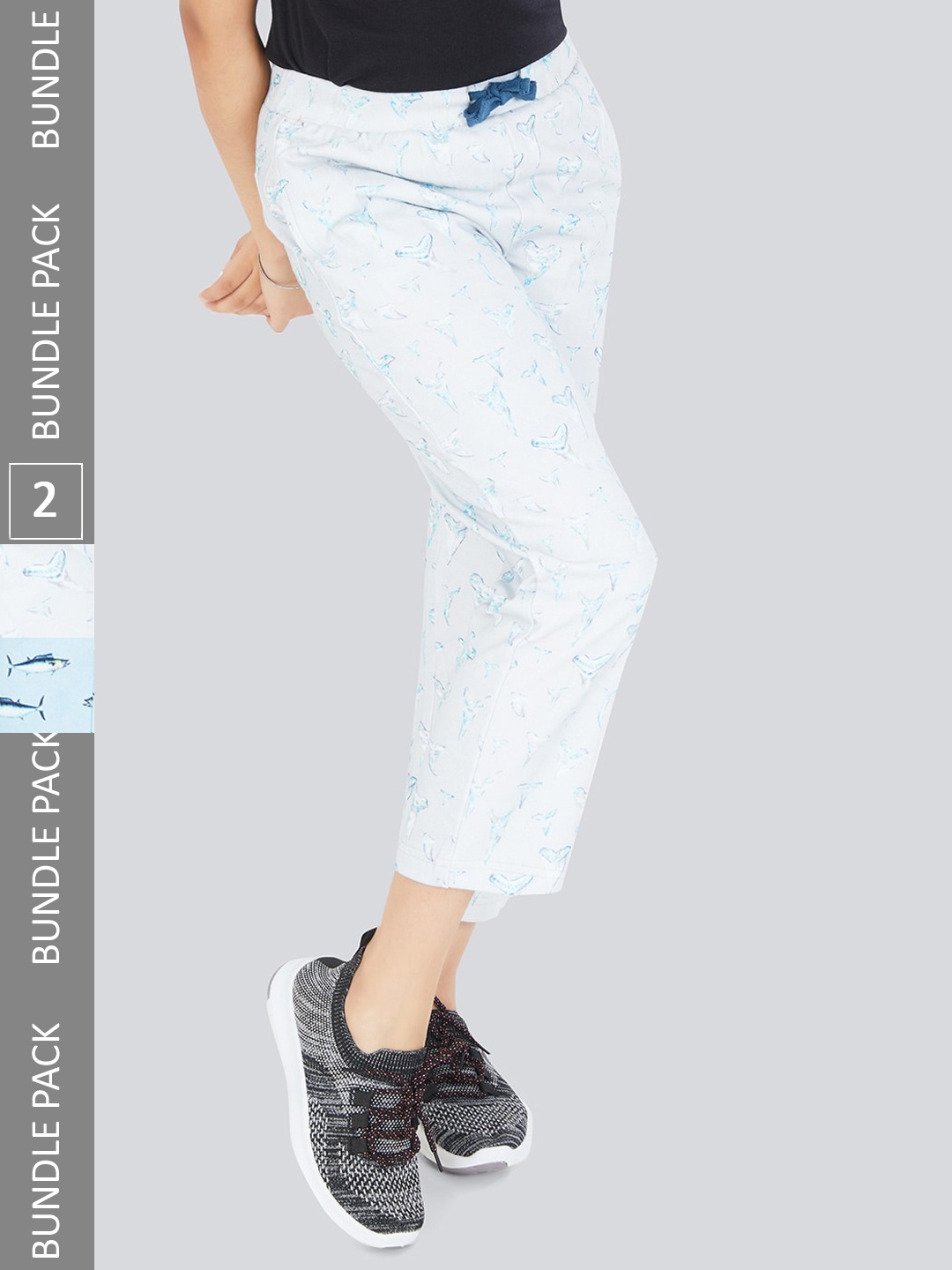 

Olele Girls Pack Of 2 Printed Track Pants, Grey
