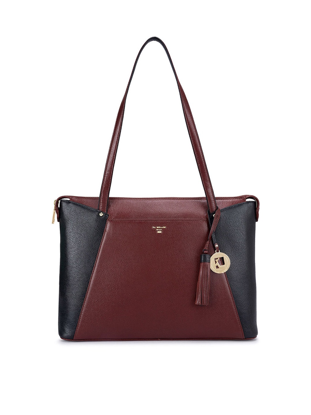 

Da Milano Colourblocked Tasselled Leather Structured Shoulder Bag, Brown
