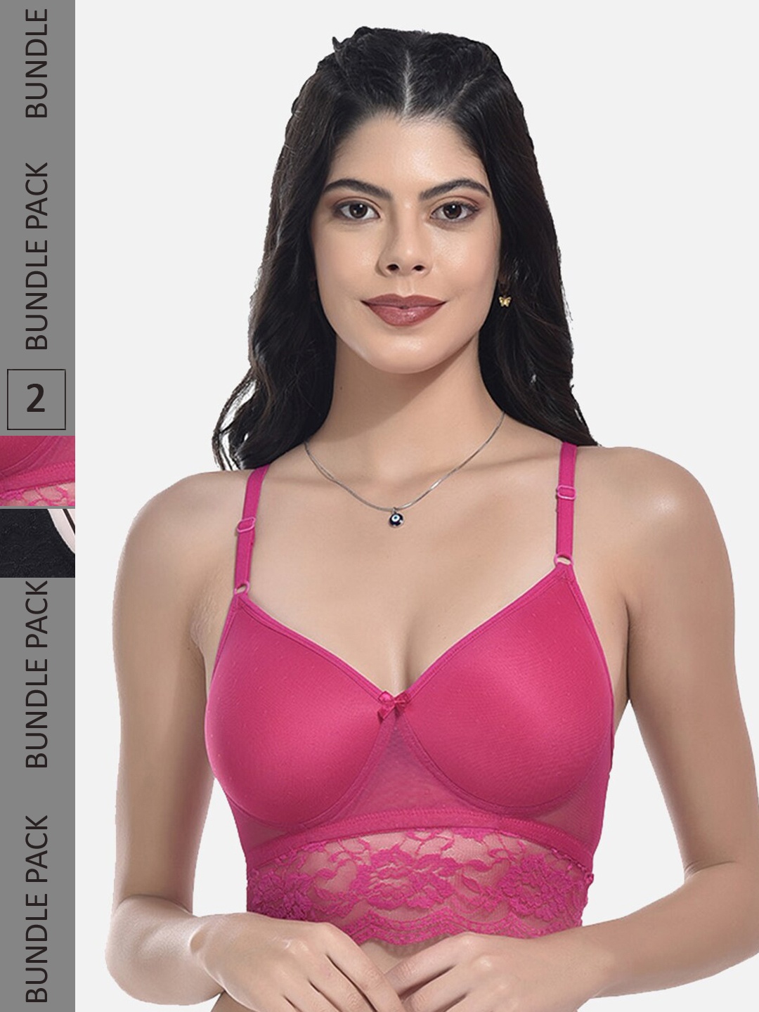 

StyFun Pack Of 2 Striped Full Coverage Lightly Padded All Day Comfort Bra, Pink