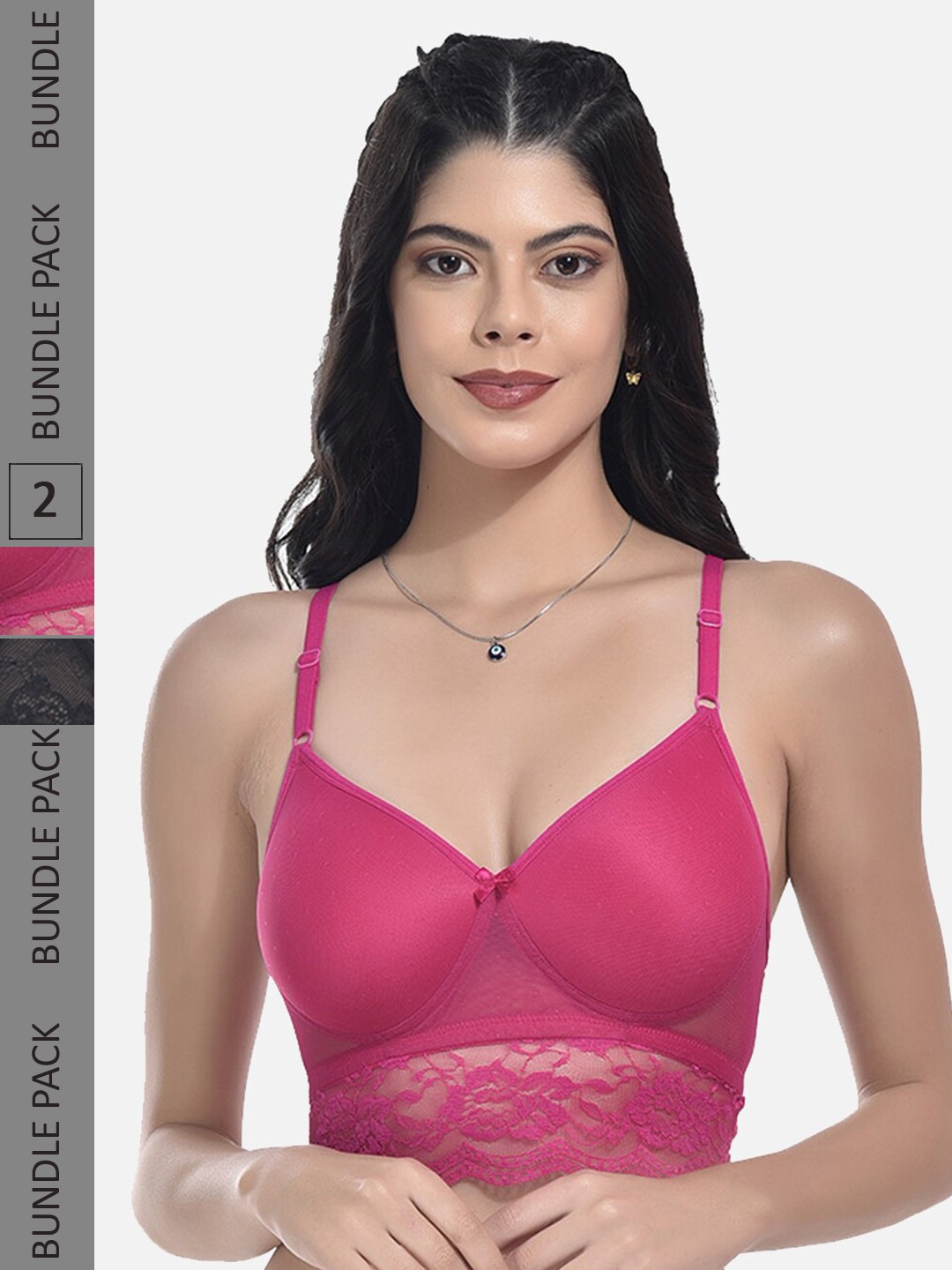 

StyFun Pack Of 2 Bras Self-Design Full Coverage Lightly Padded, Pink