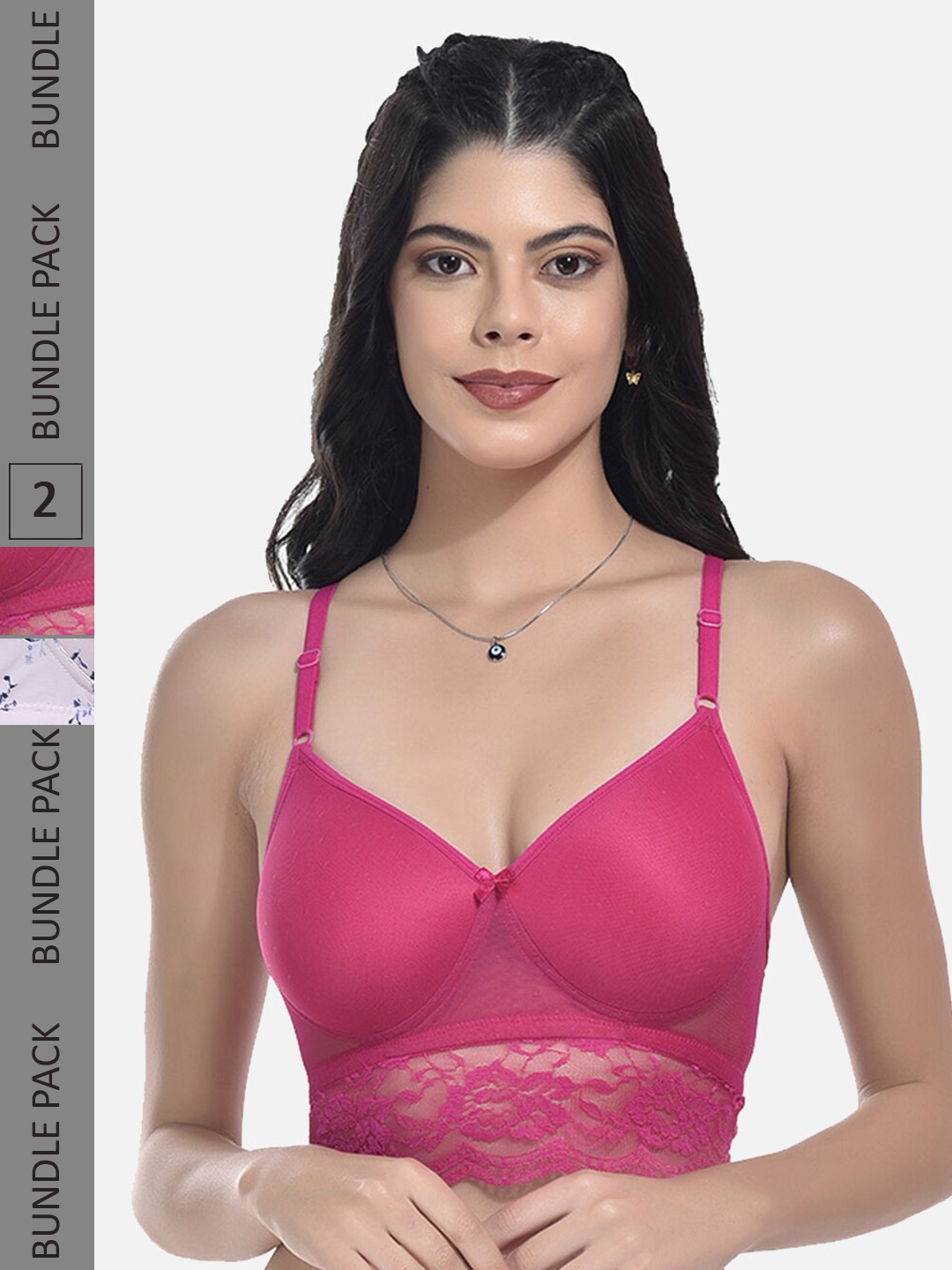 

StyFun Pack Of 2 Floral Printed Full Coverage Lightly Padded Bra All Day Comfort, Pink
