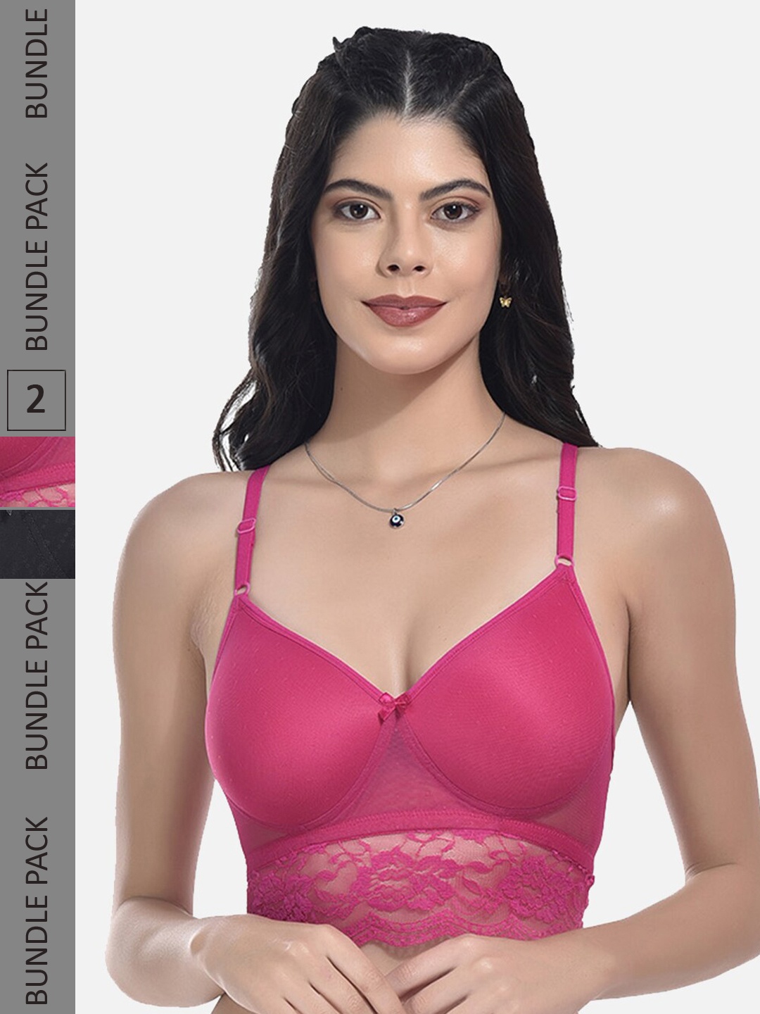 

StyFun Pack Of 2 Self-Design Full Coverage All Day Comfort Lightly Padded Bra, Pink